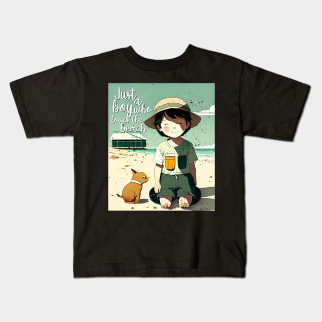 Just a boy who loves the beach Kids T-Shirt by Tezatoons
